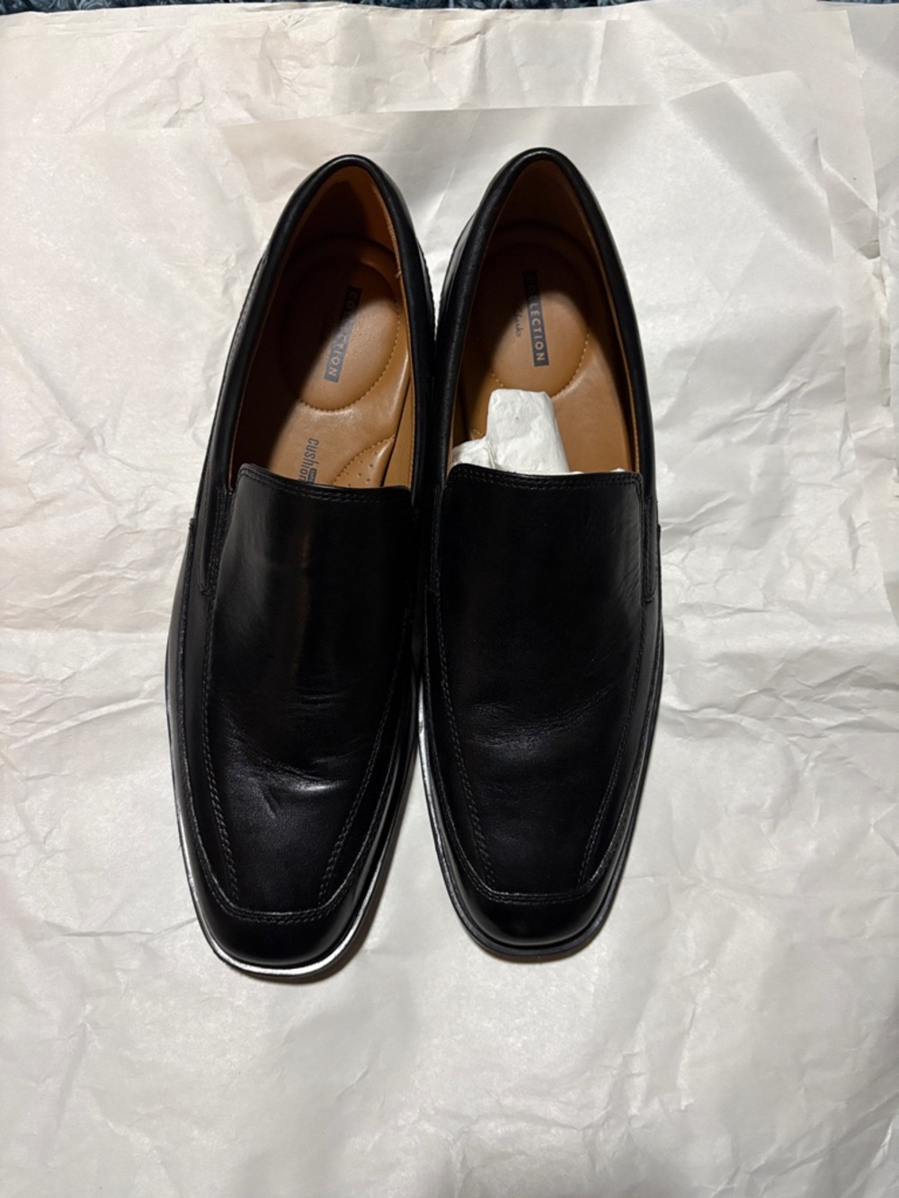 Clarks Black Leather Slip-On Loafers with Tan Insole